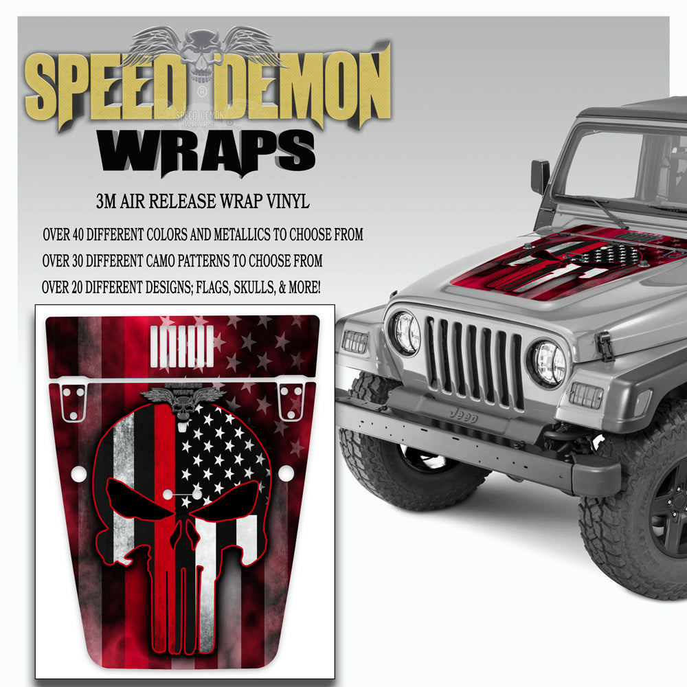 Punisher American Flag Red Line Jeep Hood Wrap TJ 1996-2006