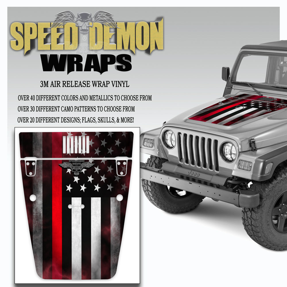 American Flag Red Line Jeep Hood Wrap TJ