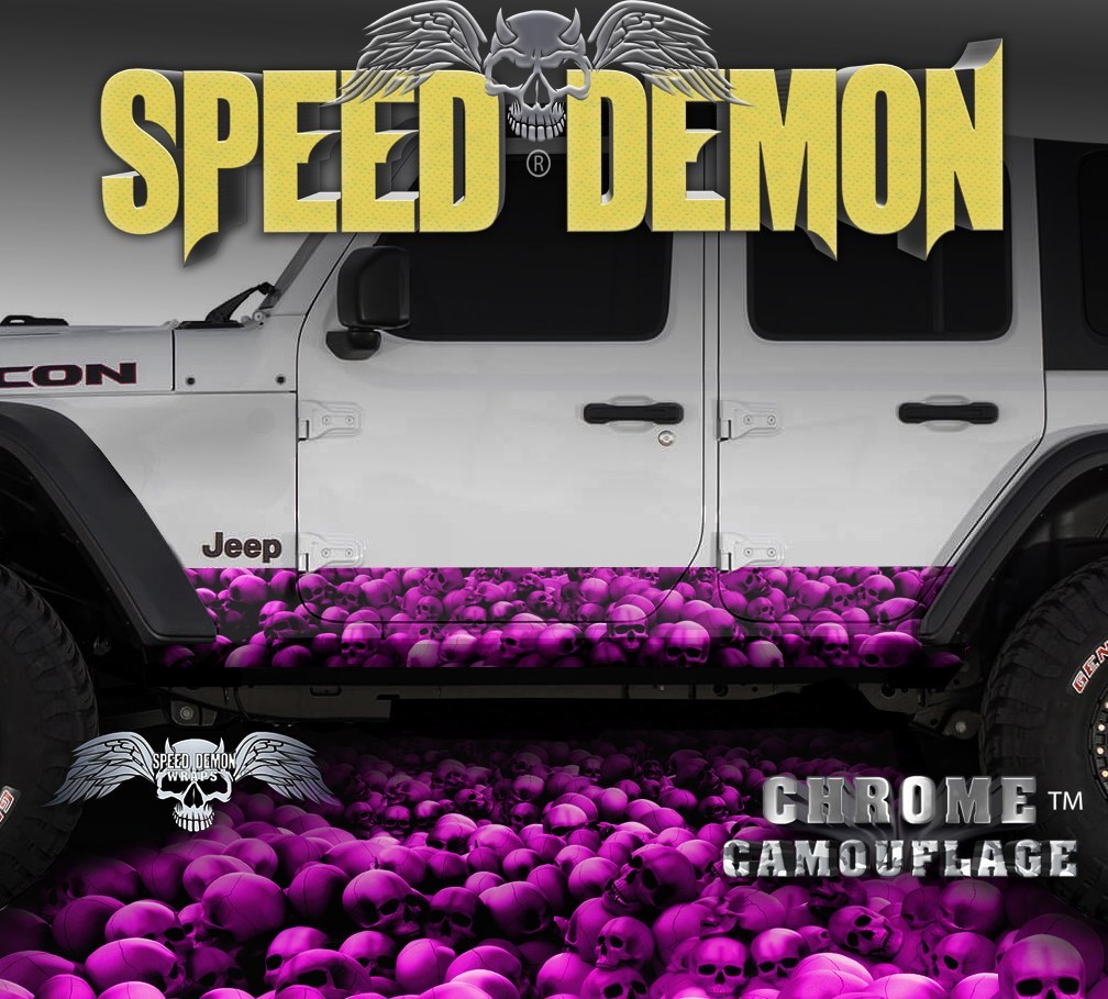 2007-2017 4 Door Jeep Wrangler Rocker Wrap SKULL CRUSHER Pink - Speed Demon Wraps