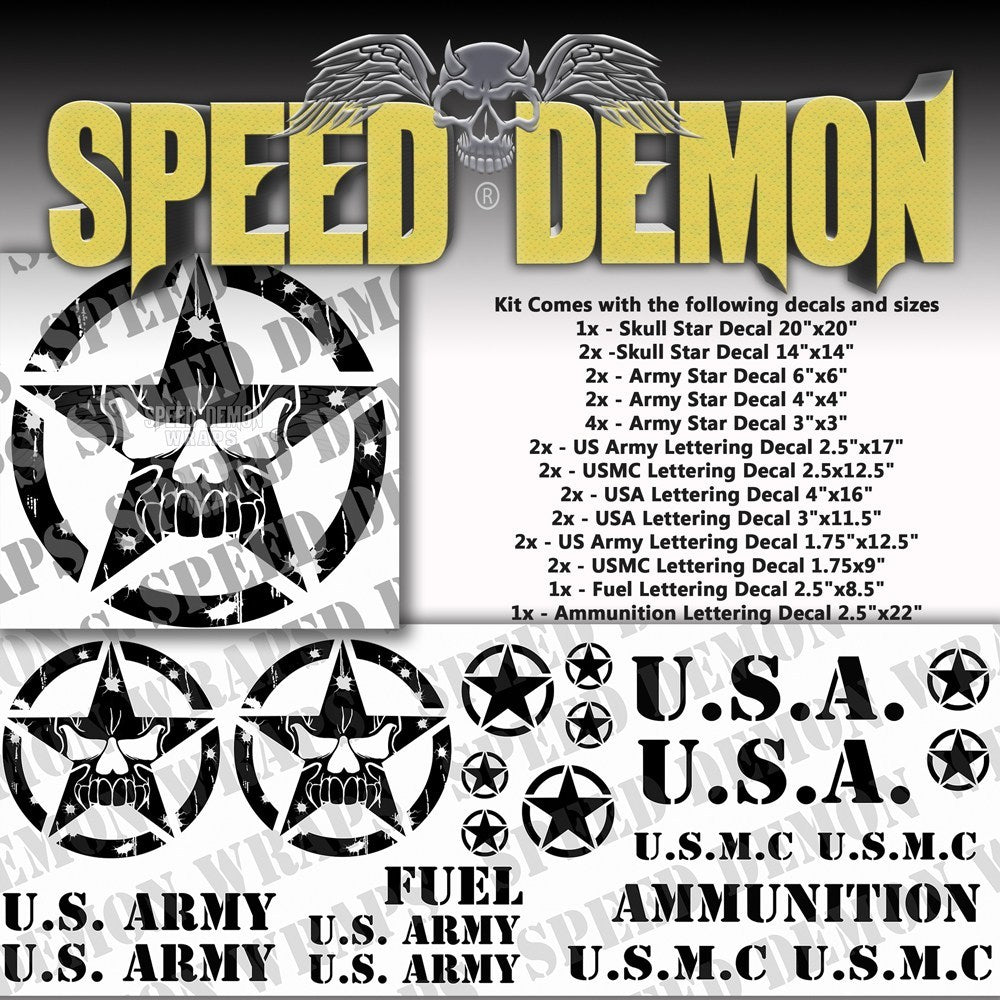 Military Decal Kit Skull Black Vinyl - Speed Demon Wraps