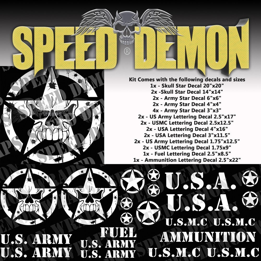Military Decal Kit Skull White Vinyl - Speed Demon Wraps