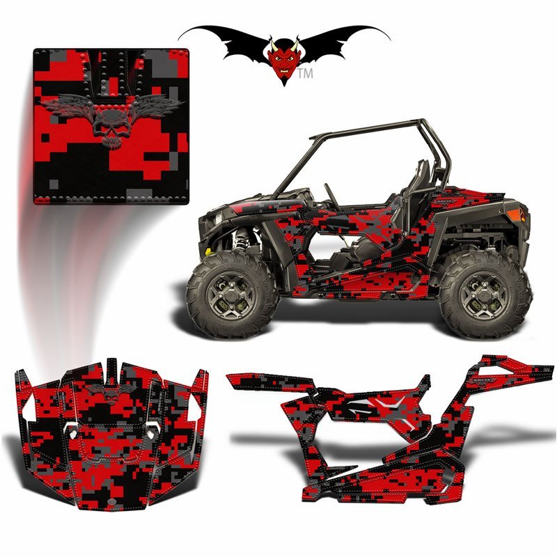 RZR 900 S GRAPHICS WRAP -  RED AND BLACK DIGITAL CAMOUFLAGE - Speed Demon Wraps
