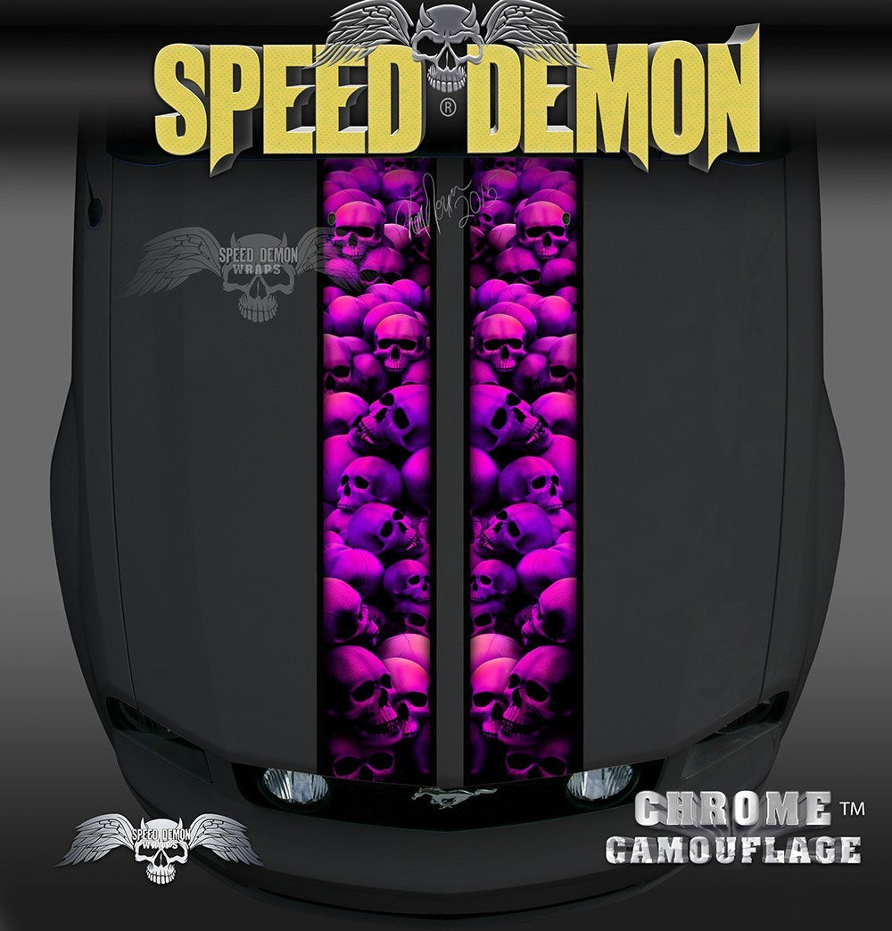 Mustang Pink Skull Crusher Racing Stripes - Speed Demon Wraps