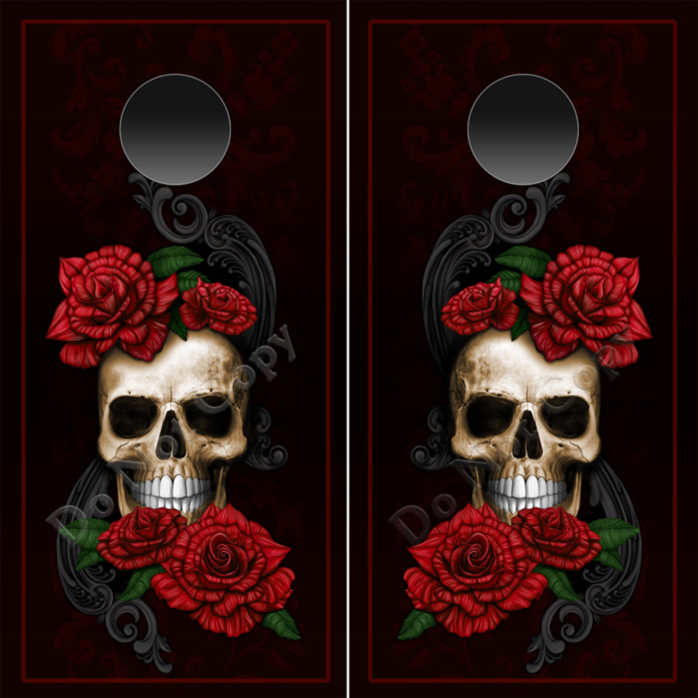Skull n Roses Cornhole Wraps