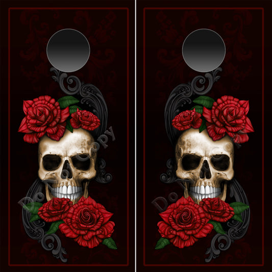 Skull n Roses Cornhole Wraps