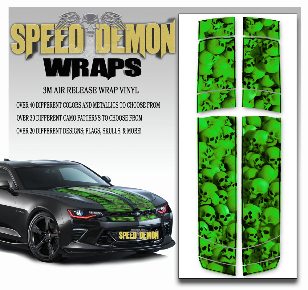 Camaro Stripes - Green Skulls with Black Pinstripe 2016-2017 V6