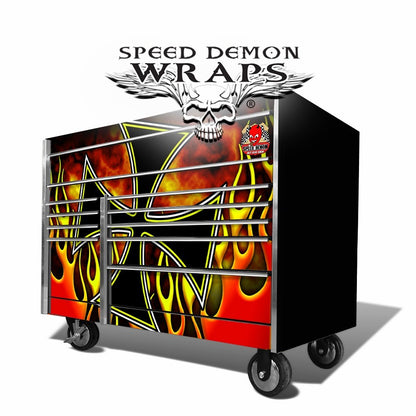 Snap On Toolbox Graphics Wrap-Skins Iron- Cross Hot Rod Flames