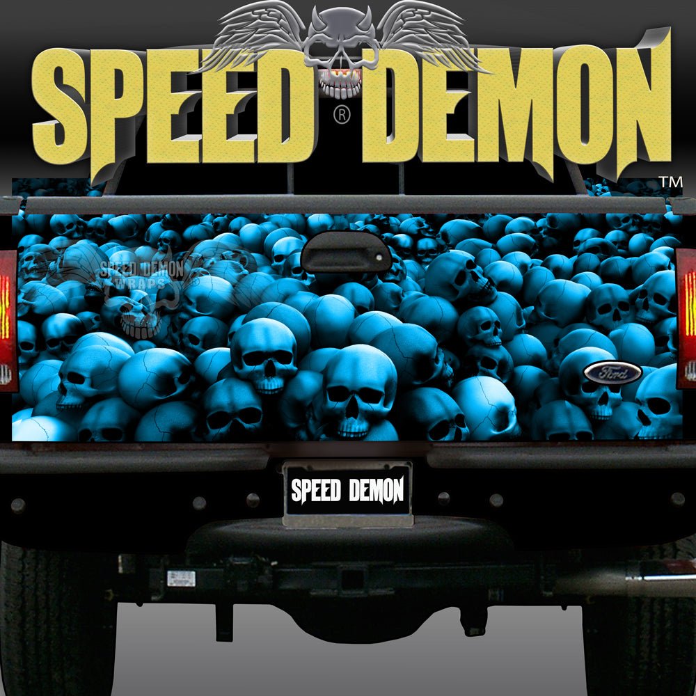 Tailgate Wraps Skulls Blue