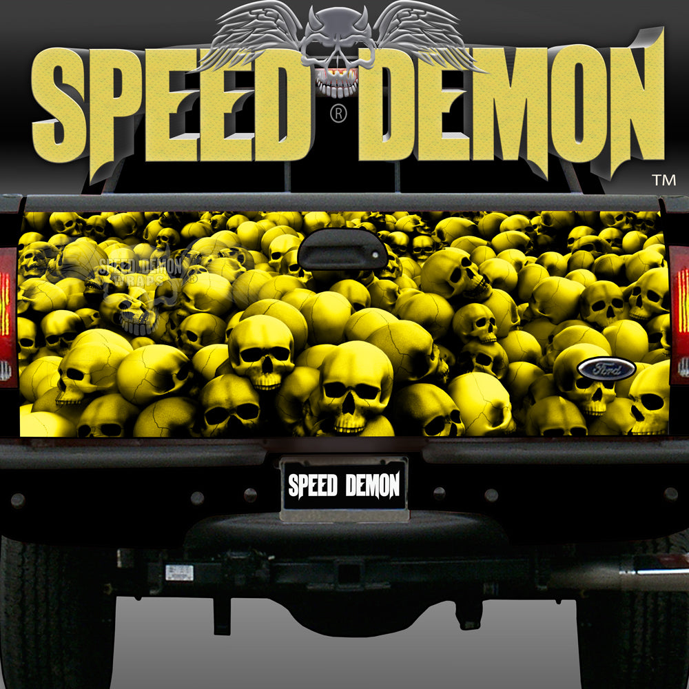 Tailgate Wraps Skulls Yellow