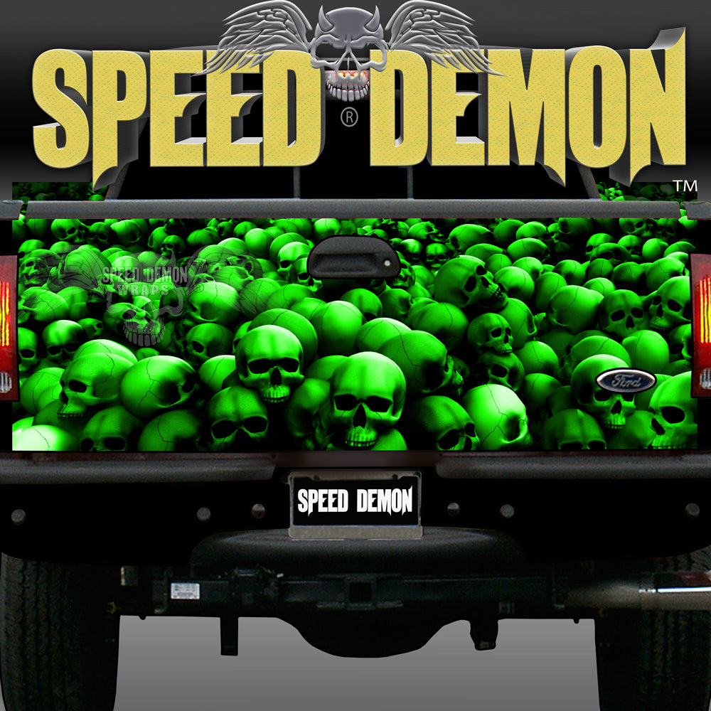 Tailgate Wraps Skulls Green