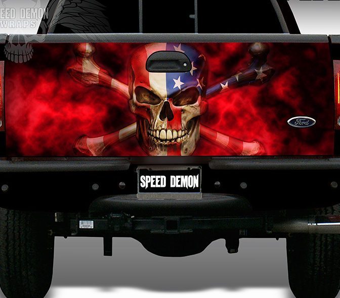 The Patriot American Flag-Skull Tailgate Wrap