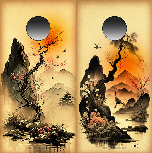 Traditional Chinese Ink Painting Cornhole Wraps V 1 and V02