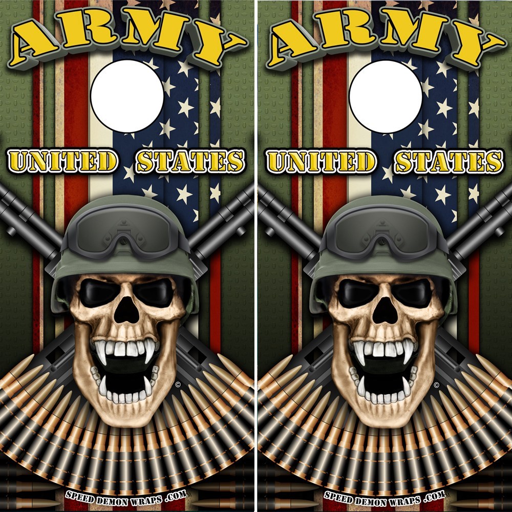 Army Soldier Cornhole Wrap - Military Skull Wrap - Speed Demon Wraps