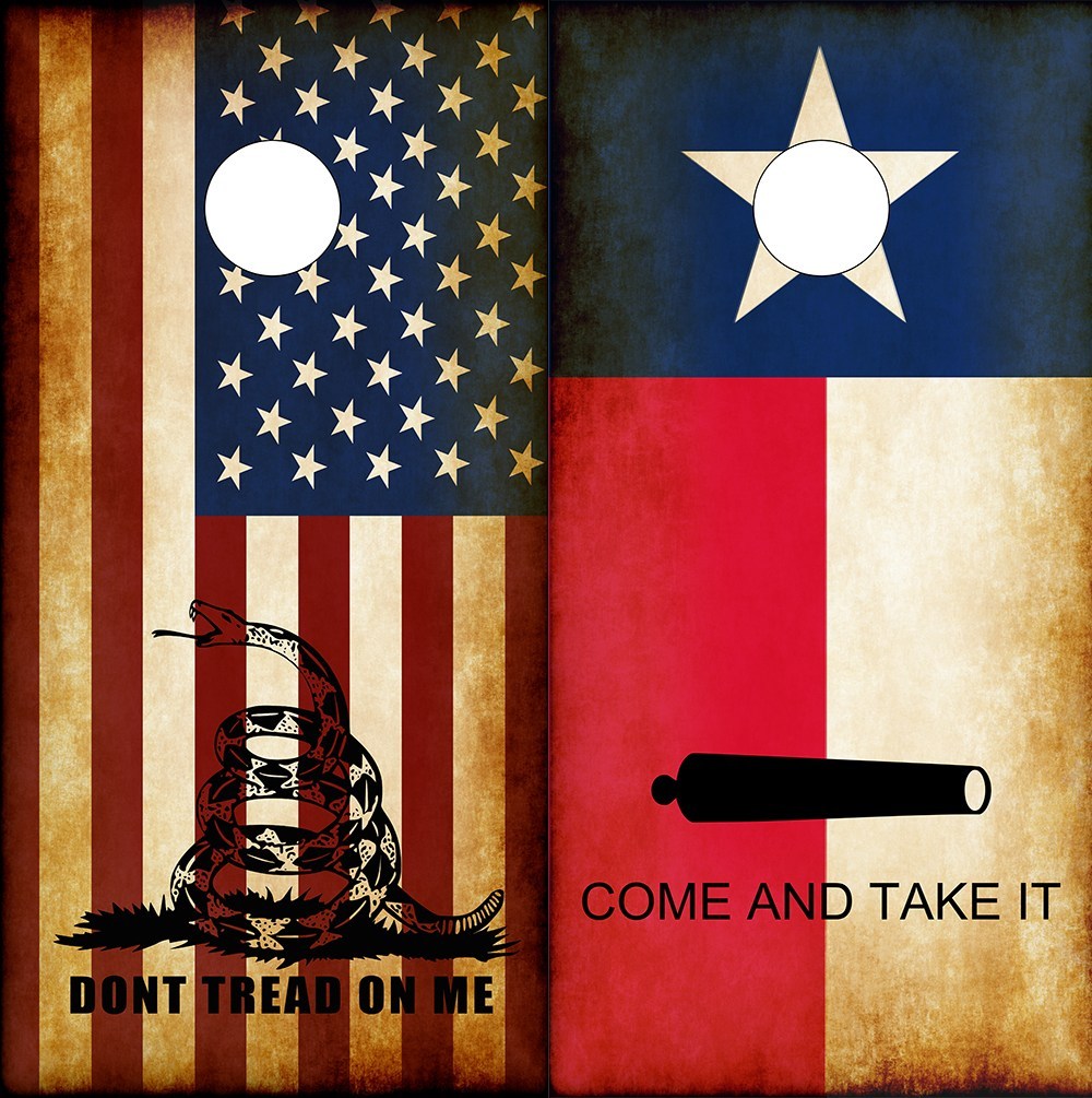Cornhole Wraps Texas Flag American Flag Don't Tread on Me Molon Labe - Speed Demon Wraps