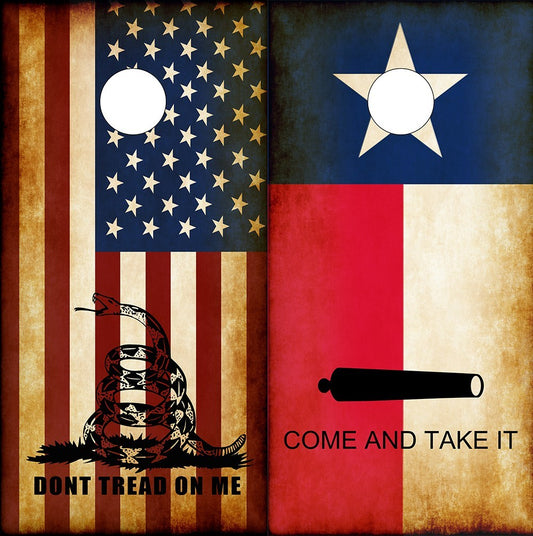 Cornhole Wraps Texas Flag American Flag Don't Tread on Me Molon Labe - Speed Demon Wraps