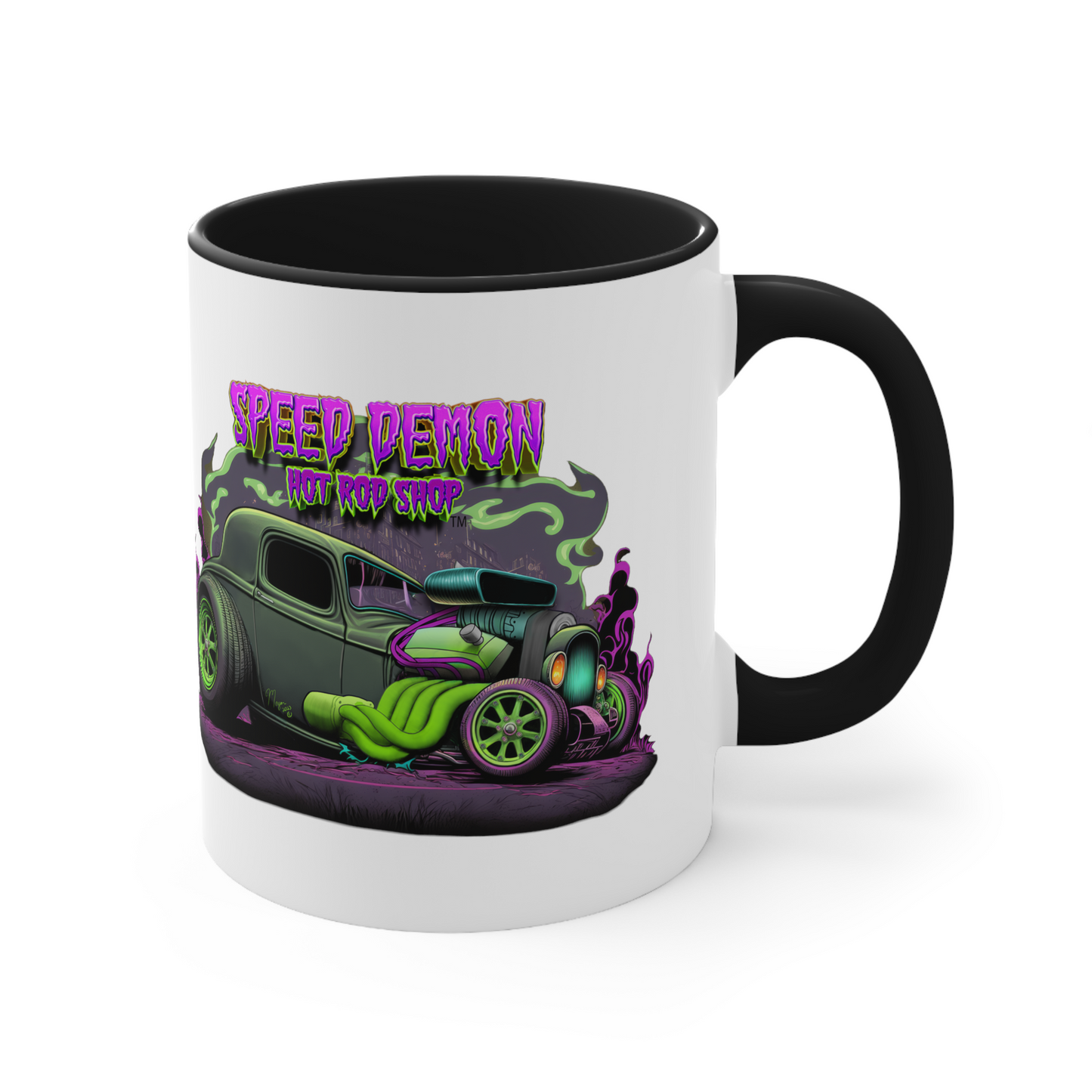 Speed Demon Hot Rod Shop Designs Two-Tone Coffee Mugs, 15oz