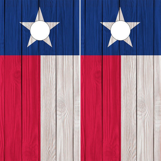 Cornhole Wraps Texas Flag on Wood Grain - Speed Demon Wraps